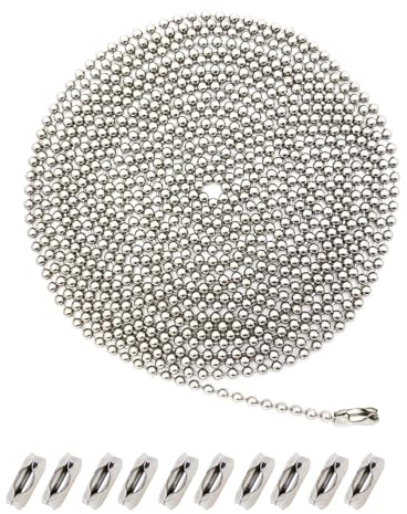 Ceiling Fan Pull Chain 120 Rust-Resistant Stainless Steel 3mm Ball Chain Cord with 12 Connectors, Light Chain Pull Extender, Attic Pull Down Cord, Fan Strings Pull Chain Extension for Fixtures