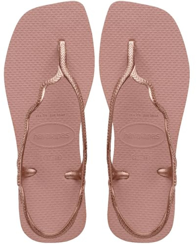 Havaianas - Soleil, Sandalias Elegantes, Duraderas y Cómodas, Con Forma de T, Cierre Trasero, Tiras Onduladas y Suela con Bordes Cuadrados, Mujer, Rose Crocus Gold Metallic, 37/38 EU
