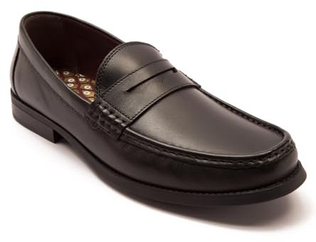 Thomas Crick 'Lakeland' Genuine Leather Slip-On Loafer Shoes for Men | Formal Penny Loafers with Durable TPR Sole | Office, Work & Smart Casual Wear Black