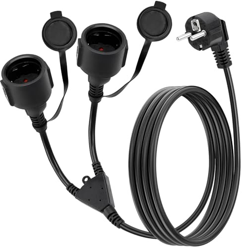 Verlängerungskabel 2M Doppelstecker für Steckdose Schutzkontakt 3x1,5mm², 250V/16A Verlängerungskabel Außen 2 Fach AC (IP44)