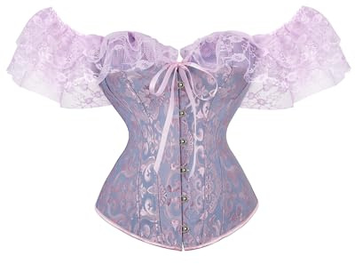 Cusghjbsg Women Lace Corset Waist Shaping Slim Fishbone Bandage Drawstrings Sexy Floral Wedding Party Cincher Bodysuit Shaper Corset Top (Purple B, L)