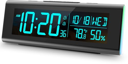 Alarm Clock Bedroom Alarm Clock With Atmosphere Light Gradient Color Cycle Temperature & Humidity Display Four-Level Digital Brightness Adjustment Snooze Function Hd Display(Black)