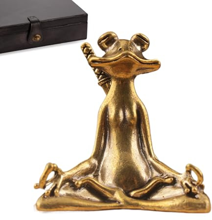 Meditating Frog Statue - Zen Home Decor Brass Desk Ornament | Garden Frog Figures Centerpiece Yoga Sculpture for Workplace and Living Room Statue