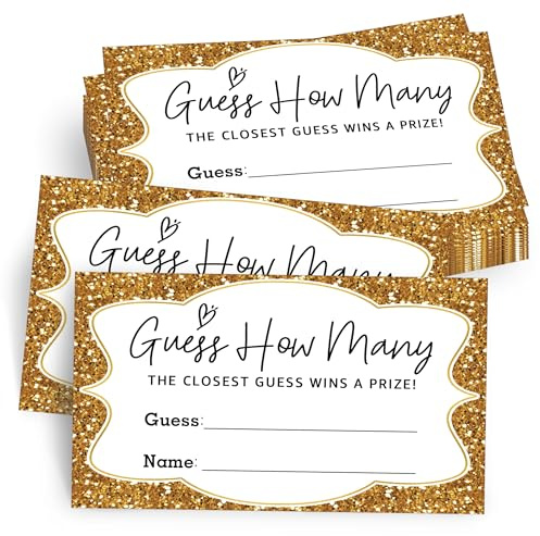 JUPXB Funny Baby Shower Guessing Game - Shiny Minimalist 50 PCS Baby Shower Game Cards for Girl or Boy Baby Shower Birthday Pregnancy Announcement Supplies 3.5 X 2 Inches - A10