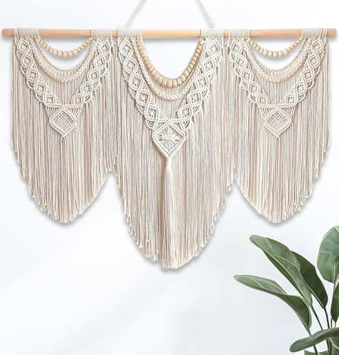 Gliterra Large Macrame Wall Hanging Handmade Boho Tapestry 43x32 - Wall Art Decor for Living Room, Bedroom, Wedding (beige)