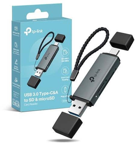 TP-Link UA430D USB 3.0 microSD & SD Card Reader, USB 3.0 Type-C&A Memory Card Reader Up to 2 TB Supported, Dual Reading/Writing Compatible with iPhone/Desktops/Laptops,Faster Transmit, Plug & Play