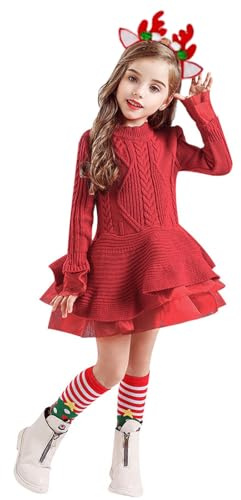 Jersey Navideño Niño 8 Años Sudadera Feo - Invierno Niño Bebé Niñas Ganchillo Navidad Suéter Vestido De Punto Y Diadema Trajes Conjunto De Vestido Y Cálido (Red 2-3 Years)