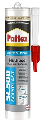 Pattex Sigillante Silicone Acetico Multiuso SL 500, Antimuffa, Ideale per Sanitari, Piastrelle in Ceramiche, Serramenti, Installazioni Idrauliche, Sigillante Avorio RAL 1013, Cartuccia da 300 ml