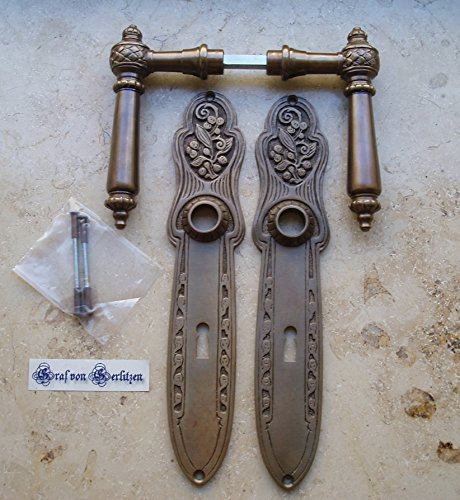 Antik Graf von Gerlitzen BB Langschilder Messing Türgriffe Türbeschlag Jugendstil S13-1A