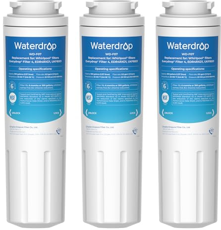 Waterdrop UKF8001 Refrigerator Water Filter, Compatible with Maytag UKF8001, UKF8001AXX-750, UKF8001AXX-200, Whirlpool 4396395, 469006, EveryDrop Filter 4, PUR, Puriclean II, EDR4RXD1, Pack of 3