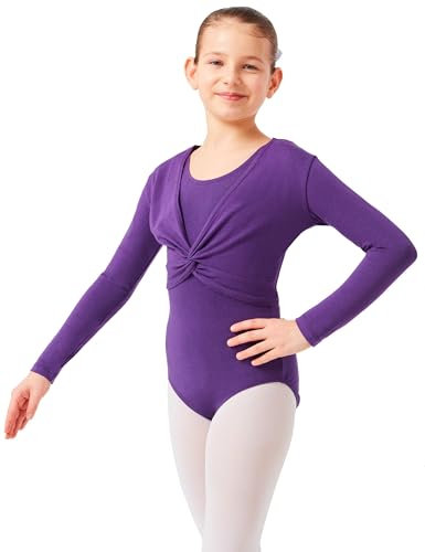 tanzmuster ® Ballettjacke Mädchen Langarm - Mia - aus sehr weichem Baumwollstoff Ballett Top zum Reinschlüpfen in lila, Größe 104/110