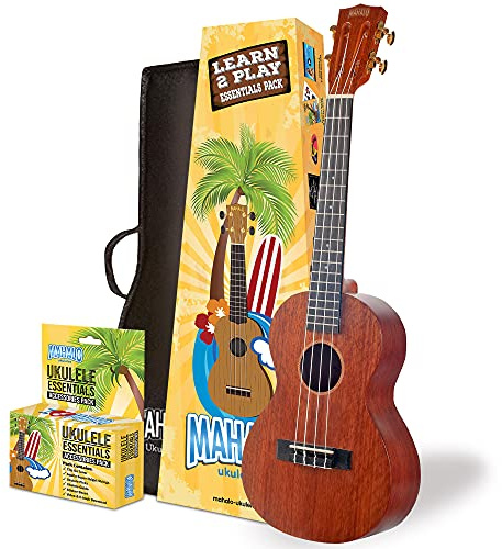 Mahalo Java Series Tenor Ukulele Beginners Kit - Ukulele for Kids & Adults with Guide, Carry Case, Clip-on Tuner, Spare String Set & Picks, 'Learn 2 Play' Instruments Bundle, Brown