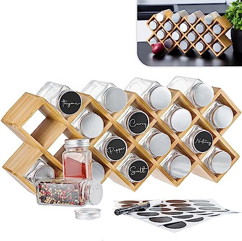 Gadgy Gewürzregal mit Gewürzgläser | Gewürze Aufbewahrung mit 18 Gläsern | Gewürzregal Stehend | Kräuterregal Küche | Gewürzständer Spice Jars | Gewürz Organizer | Gewürzschrank
