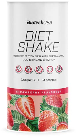 BioTechUSA Diet Shake | hyperprotéiné, pauvre en graisse | avec super-aliments, chrome, glucomannane, L-carnitine | faible taux de sucre, sans huile de palme, 0,72 kg, fraise_