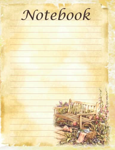 Notebook: Grande 400pg 8.5 X 11 CRL Garden Theme, Cover with Wheelbarrow of Lavender and Park Bench with Flowers