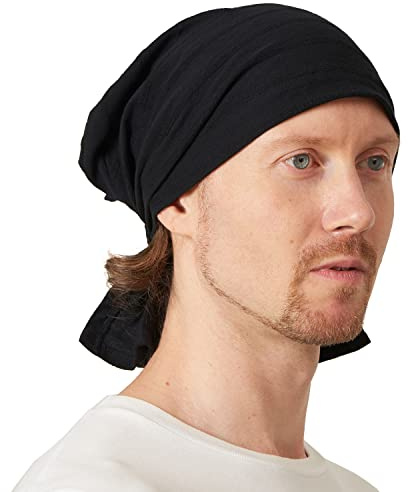 CHARM Cotton Turban Bandana Cap - Mens Chemo Head Cover Womens Pirate Hair Wrap Black