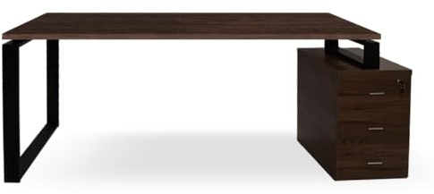 Genérico OFILIKE. Mesa Escritorio con Cajonera Reversible. Estructura Metálica de Marco Cerrado Color Negro (140x60, Nogal)