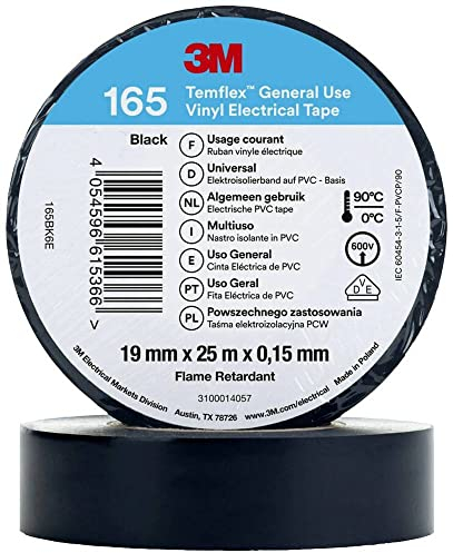 3M Temflex 165 165BK6E Insulation Tape Temflex 165 Black (L x W) 25 m x 19 mm Pack of 1