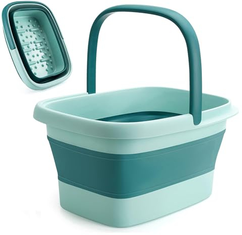 Collapsible Foot Bath Foot Spa with Massager - 15L Foot Soak Pedicure Bowl with Handle - Portable Foot Basin Foot Bucket for Soaking Feet (Green)
