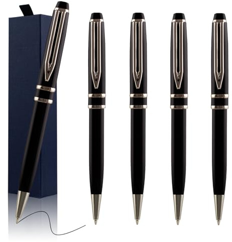 ANCOLOFIS Stylos à bille de bureau personnalisés - Stylo d'écriture exécutif avec 10 recharges d'encre noire gravées avec votre nom de message sur le coffret cadeau stylos pour homme/femme 5 PCS/Pack