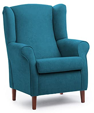 Sillonea- Sillón Orejero XXL, diseñado para Personas corpulentas, con sobrepeso. Estructura y Bastidor Reforzado.. Butaca Grande con Tela Antimanchas. Medidas: 90x84x118 cm. (Azul, Nogal)