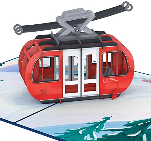 papercrush® Carte pop-up avec Gondole - Bon cadeau Noel spécial pour cours de ski pour femmes, Cadeau d'argent pour skis ou vacances de ski, Carte d'anniversaire 3D faite à la main pour les vacances