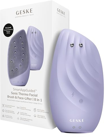 GESKE | SmartAppGuided™ Sonic Thermo Facial Brush & Face-Lifter | 8 i 1 | hudrengöring & anti-rynk | elektrisk rengöringsborste av silikon | enhet för ansiktsmassage | rengörande & anti-aging
