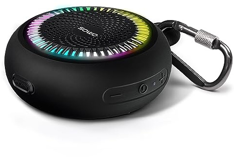 SOWO Shower Speaker Bluetooth Waterproof | Small Portable Wireless Bluetooth Speaker with Clip | Powerful Bass and Louder Volume | Colorful Lights and Lightweight | for Bathroom,Travel,Beach | Black