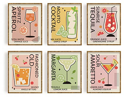 FREEBLOSS Set di 6 stampe artistiche da parete vintage su tela, stampe artistiche da parete, poster senza cornice, decorazione da parete per soggiorno e camera da letto