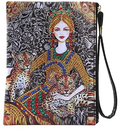 VIONNPPT 5D DIY Diamond Art Painting Clutch väskor, mandala diamantkonst korsstygn handväska gåva, makeup resa väska för kvinnor flickor, indian girl, modern