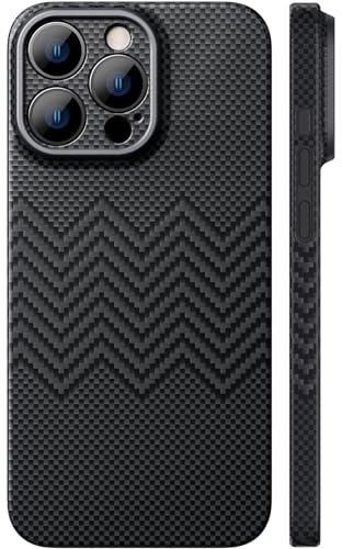 memumi Carbon Hülle für iPhone 15 Pro, 0,5 mm Ultradünne Hülle aus 1500D Aramidfaser, Schutzhülle mit 3D Textur Kratzfeste Handyhülle Kompatibel mit iPhone 15 Pro - Schwarz