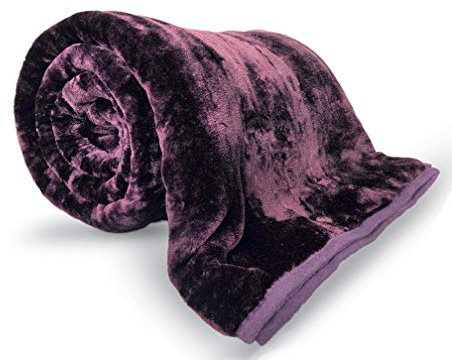 Pagnanno. Faux Fur Mink Throw Cosy Blanket - Travel Size | Super Soft Fluffy Warmth | Solid Bed Throws for Sofas | Double & King Flannel Fleece Blanket (1, Aubergine, King (200x240cm))