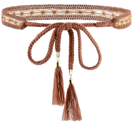 simarro Damen Taillengürtel, Flechtgürtel Damen Gewebte Spitzengürtel Quastengürtel für Frauen Breiter Geflochtene Taillengürtel für Kleider(Camel)