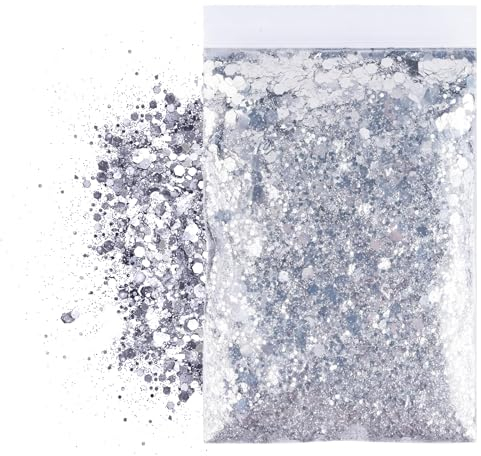 MHDUYEG 50g Silber Glitzerpulver Pailletten Glitter Pulver Glitzer Basteln Pailletten zum Basteln Glitzer für Gesicht Makeup Glitzerpuder für Musik Festival, Masquerade, Party
