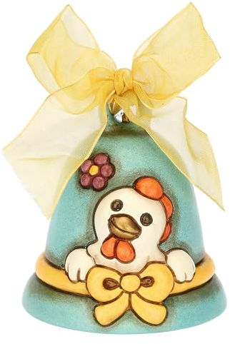 THUN, Campanella Azzurra Limited Edition in Ceramica Decorata a Mano con Nastro, Linea Sorprese di Pasqua, Ø 7 cm, 8 cm h