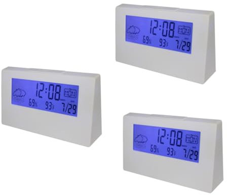 Garneck 3st Schüler Uhr Tischwecker Nachttischuhr Zeiterinnerung Schlummerwecker Uhr Der Wetterstation Kalender Wecker Tragbare Tischuhr Wecker Mit Datum Wetteruhr Weiß LCD