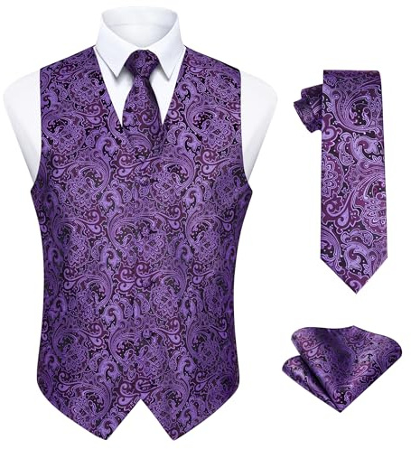 Enlision Hombre Chaleco y Corbata de Jacquard Floral de Paisley y Traje de Chaleco Cuadrado de Bolsillo