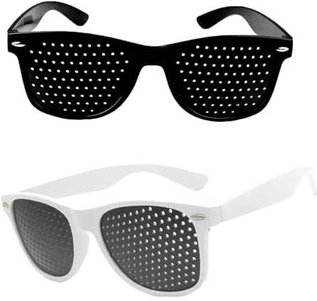 2 Stück Rasterbrille für Augentraining, Raster-Brille Augentrainer Lochbrille Raster Multidot Brillen, Lochrasterbrille Pinhole Glasses Multi Dot Brille für Sehvermögen-Verbesserung (Schwarze+Weiß)