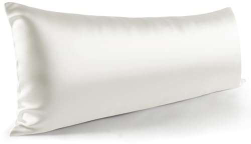 Zenssia Funda para almohada para dormir de lado, 40 x 145 cm, 1 unidad, de raso, suave como una funda de seda, 40 x 145 cm, para el cuidado del cabello y la piel con cierre de cremallera, blanco