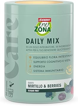 Enervit EnerZona Care Daily Mix, Integratore Alimentare Multifunzionale, Supporto Cognitivo, Energia, Rinforzo Immunitario, 0 Zuccheri e 0 Calorie, Gusto Mirtillo & Berries, Barattolo da 400g