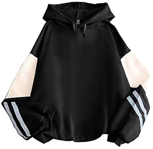 PANOZON Femme Sweat à Capuche Hoodie Couleur Patchwork Y2K Harajuku Sweatshirts Manches Longues Automne et Hiver avec Plus de Velours(XXL,A-Noir)