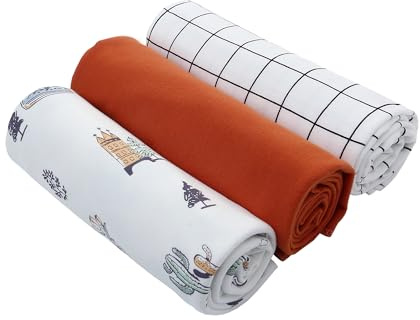 LAT Baby Pucktüch für Neugeborene, 90x90cm 3er Set Baumwolle Baby Mulltuch Spucktuch Puckdecke Babydecke Swaddle Decke (Schloss+Karo+Orange)