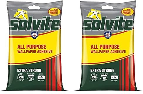 Solvite All Purpose Wallpaper Adhesive with Long-Lasting Results, Wallpaper Paste, Mixes in 20 Seconds, Hangs up to 10 Rolls, 1x185 g Sachet (Pack of 2)