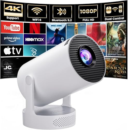 Mini Projector with WIFI 6 and Bluetooth, 4K 1080P Support Portable Projector Movie Auto Keystone for Laptop, PC, Smartphone