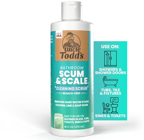 Uncle Todd's Scum & Scale Bathroom Cleaner Hard Water Stain & Soap Scum Remover – Bleach-Free, Heavy Duty Calcium Lime Rust Cleaner for Shower, Glass, Toilet, Tub & Sink – 16oz