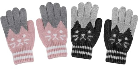 Gants d’Hiver à Motif Chat Mignon pour Marche Vélo Ski Snowboard Gants Moufles en Tricot Chauds et Doux pour Enfants Fille Garçon 2-6 Ans