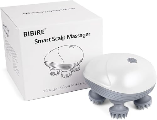 BIBIRE Massaggiatore elettrico per la testa, massaggiatore senza fili, massaggiatore per cuoio capelluto, impermeabile IPX7, con 4 testine massaggianti e 3 modalità di massaggio, per massaggio a tutto