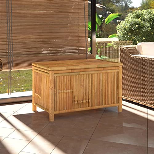Teenpull Coffre de jardin 90 x 52 x 55 cm en bambou imperméable pour jardin, terrasse et balcon, boîte de rangement polyvalente pour coussins, outils et jouets