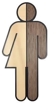WC Schild Unisex/Divers – Toilettenschild aus Kunststoff mit Lindenholz & Nussbaum Dekor – Modernes Damen & Herren Symbol – Türschild für WC, Bad & Gäste-WC