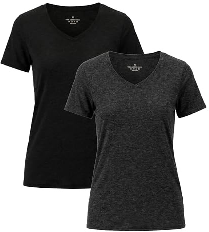 BEENIUBEE Paquete de 2 camisetas de 100% lana merino para mujer, cuello en V, capa base de lana, camiseta interior de manga corta para deportes al aire libre